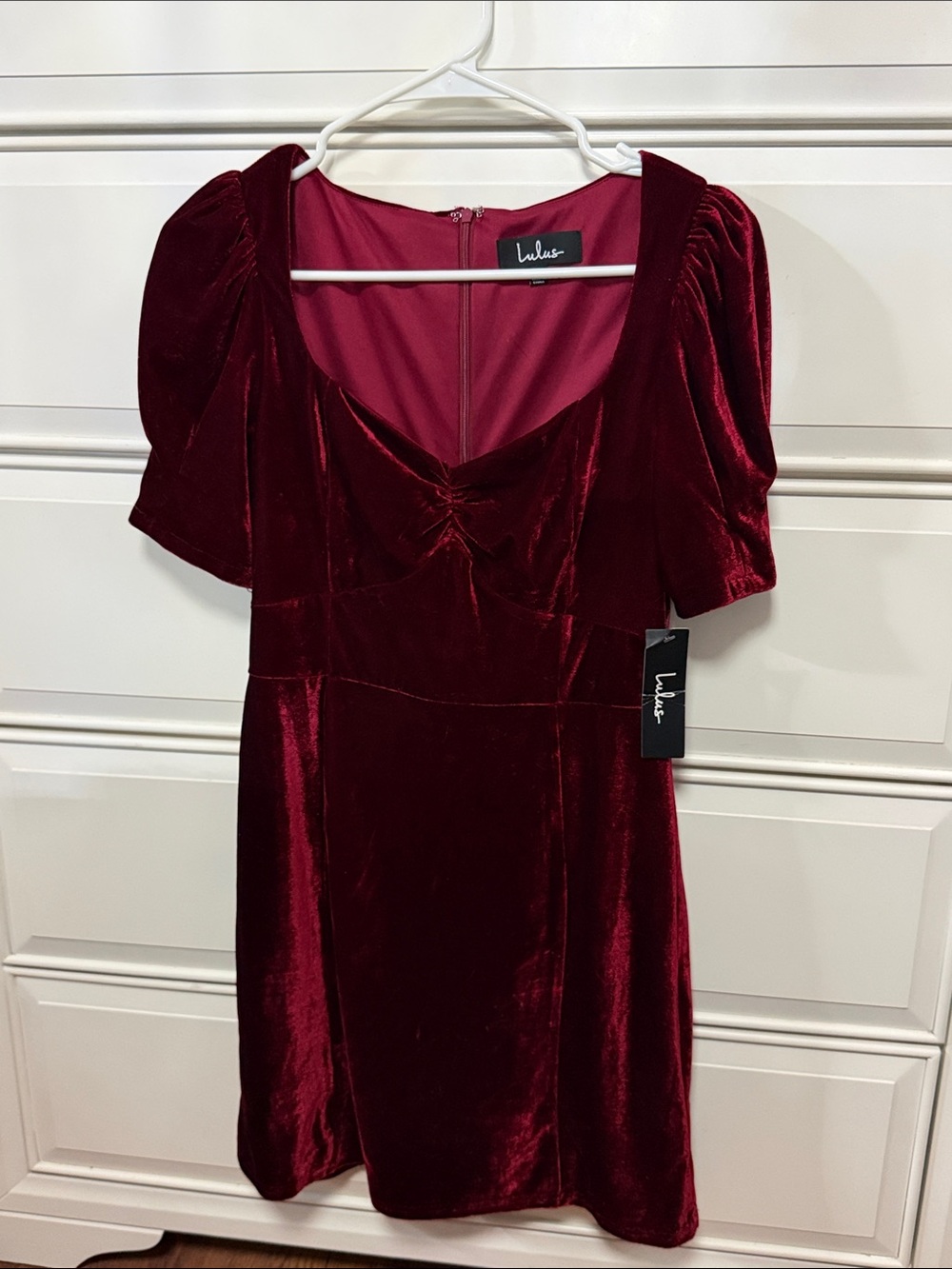 Lulu's Burgundy Velvet Puff Sleeve Mini Dress